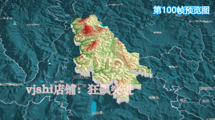 宁蒗县地图三维立体地形山脉河流暗色写实