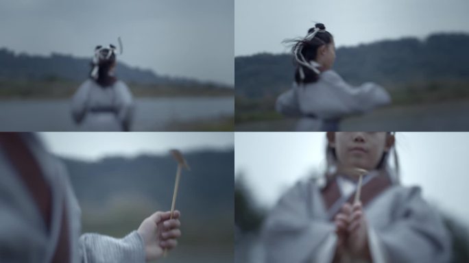 童年玩耍奔跑竹蜻蜓儿童小孩