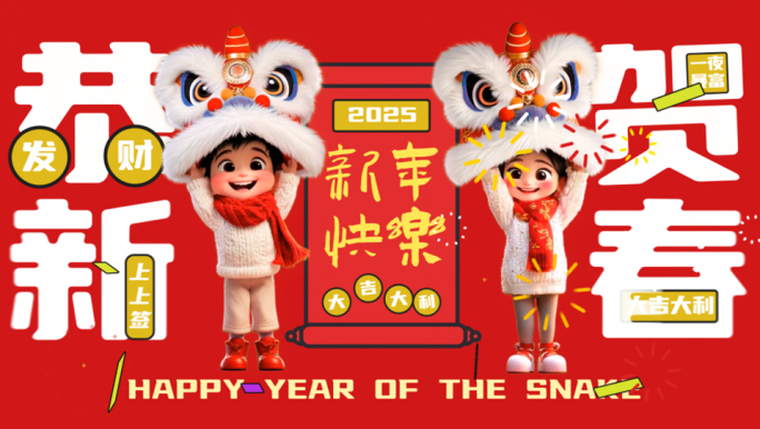 2025蛇年新年卡通快闪动画视频框