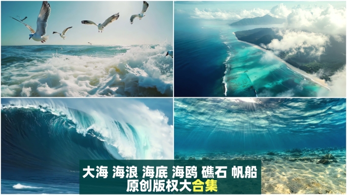 大海大海航拍海浪升格海鸥海面海上日出海滩
