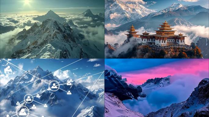 唯美雪山航拍延时日照金山日出云海风景ai