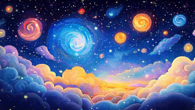 卡通梦幻梵高星空梵高油画循环