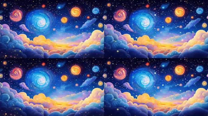 卡通梦幻梵高星空梵高油画循环