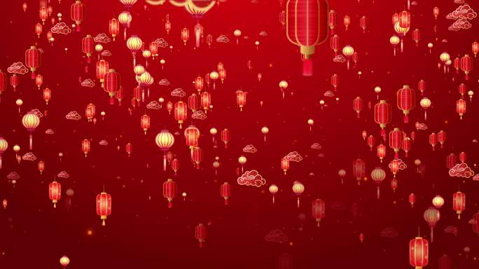 宽屏红色喜庆灯笼祥云背景1-上升