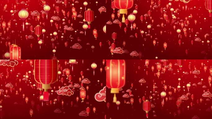 宽屏红色喜庆灯笼祥云背景1-上升