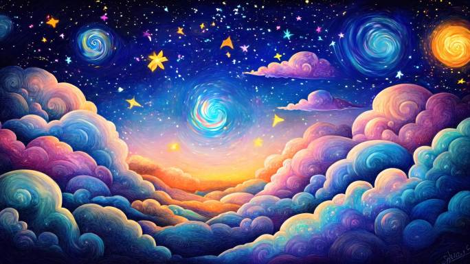 卡通梦幻梵高星空梵高油画循环