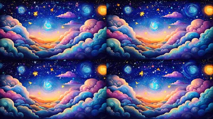 卡通梦幻梵高星空梵高油画循环