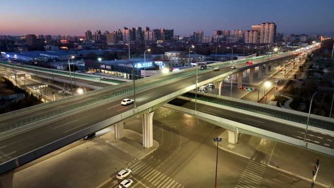 长治市潞州区东外环高架跨线桥夜景航拍