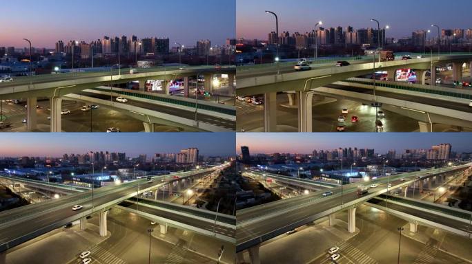 长治市潞州区东外环高架跨线桥夜景航拍