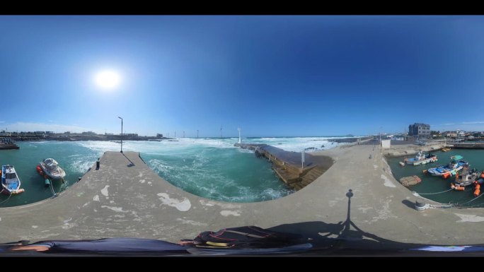 海洋，村庄，风力发电机和涡轮机/济州岛，韩国