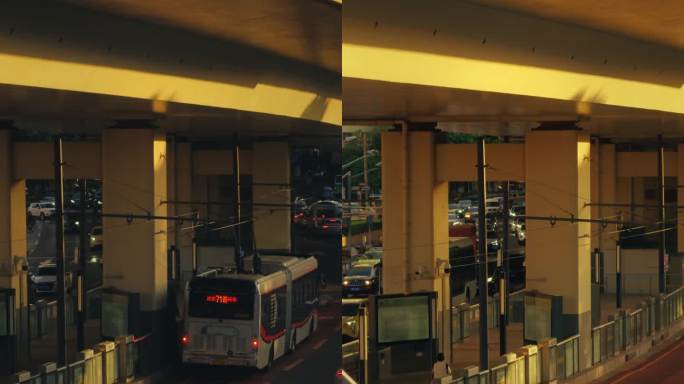 上海街景 复古 公交电车 行人 夕阳竖屏