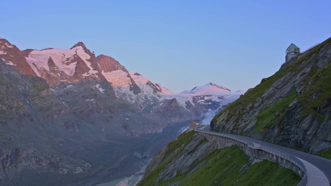 Alpine road at sunrise in summer, Pasterze, Kaiser