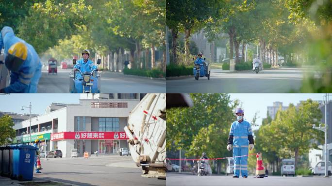 环卫工人工作 运送垃圾
