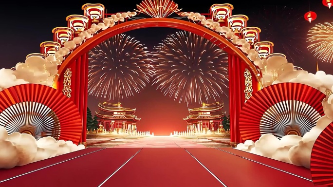 喜庆背景 新年 中国红 led背景 晚会