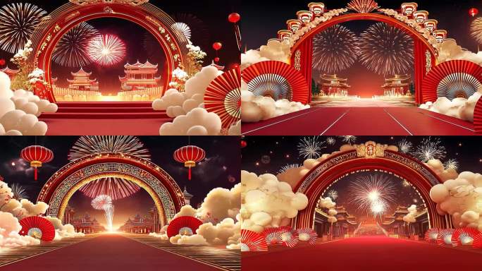 喜庆背景 新年 中国红 led背景 晚会