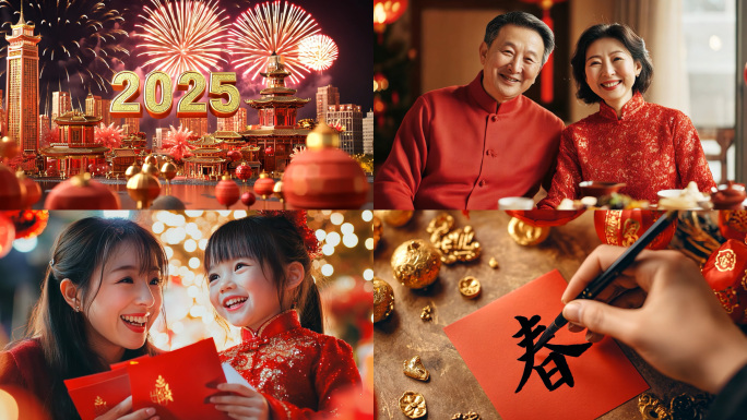 新年蛇年2025春节新春烟花过年团圆喜庆