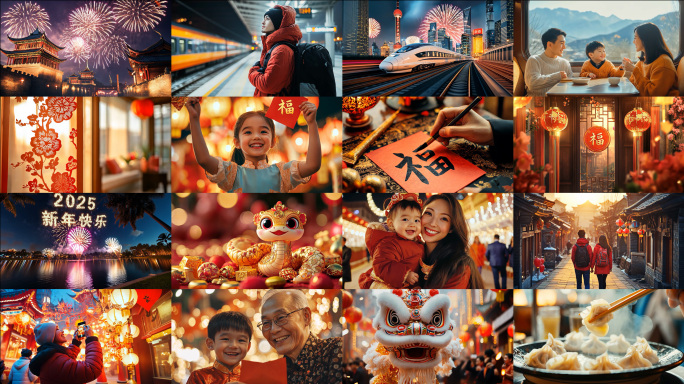 新年蛇年2025春节新春烟花过年团圆喜庆