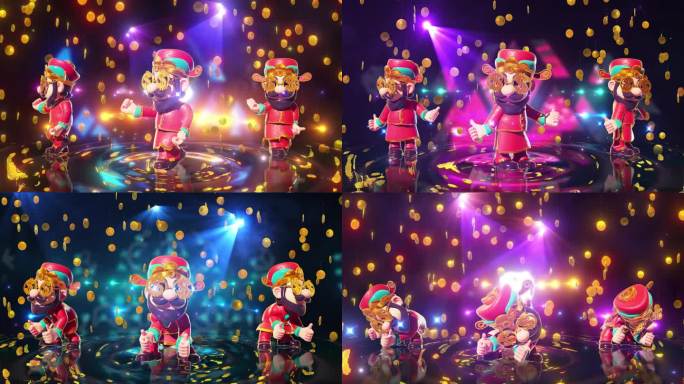 新年新春元宵节蛇年卡通财神爷跳舞DJ