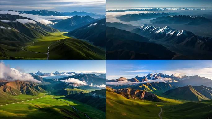 高原航拍雪山高海拔山峰