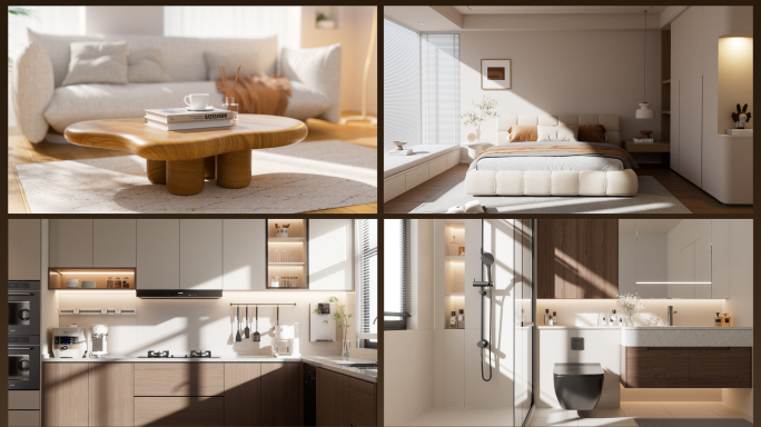 奶油原木风简约室内空间光影