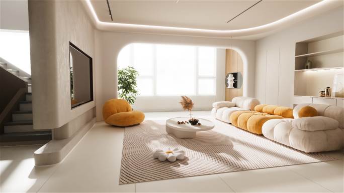 奶油原木风简约室内空间光影