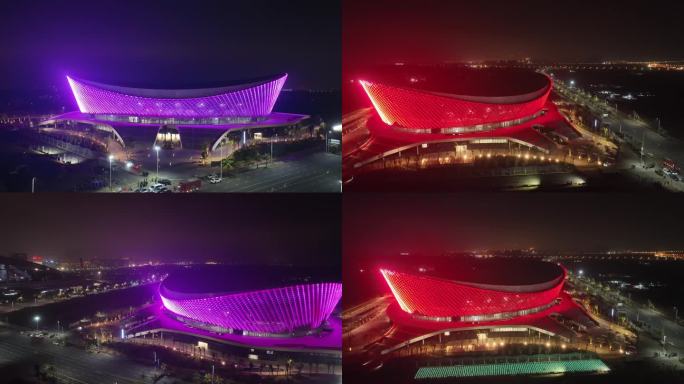 海口五源河文体中心二期体育馆夜景航拍