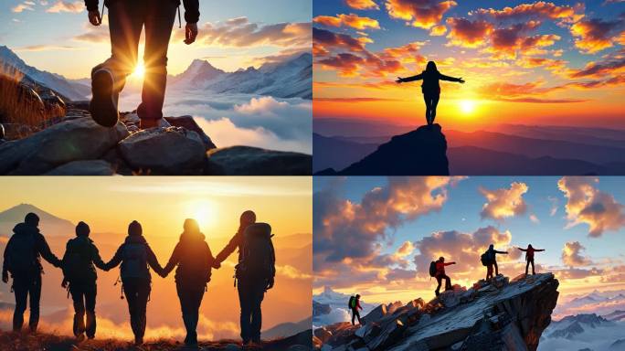 徒步攀登团队励志梦想前进前行攀登成功胜利