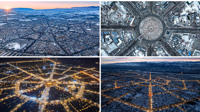 航拍新疆特克斯八卦城延时