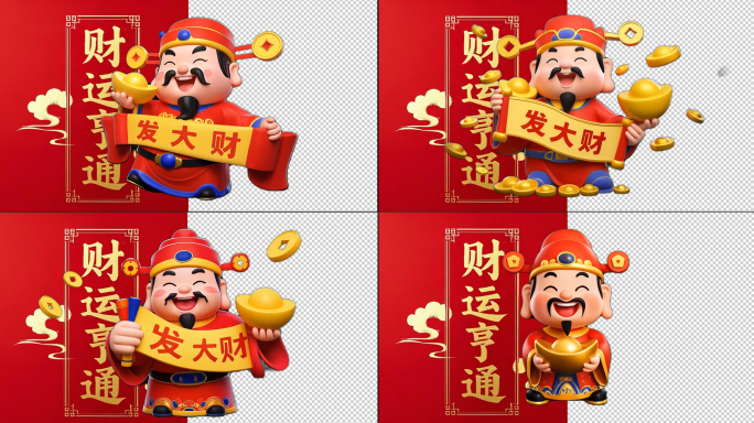 过年新春Q版财神透明通道免抠视频合集