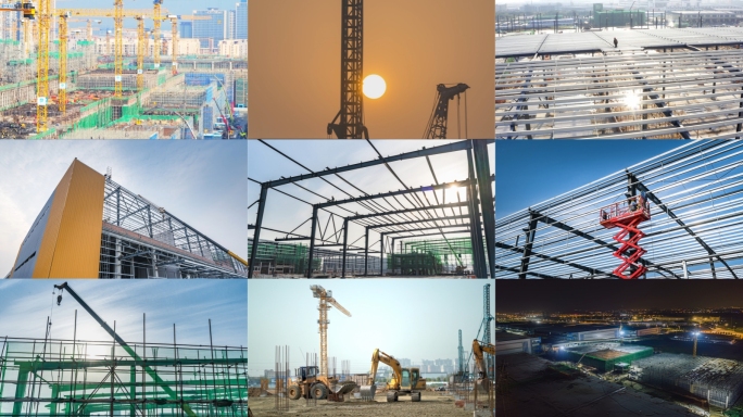 建筑工地延时城市建设建筑工人