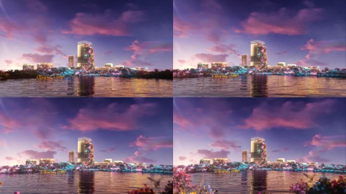 湖心岛黄昏c4d工程
