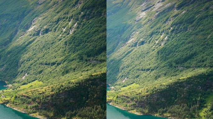 Geirangerfjord，挪威。观光船在阳光明媚的夏日漂浮在Geirangerfjorden的G