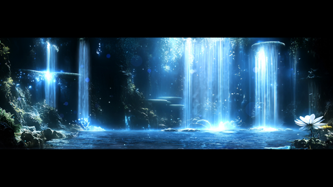 蓝色梦幻森林瀑布
