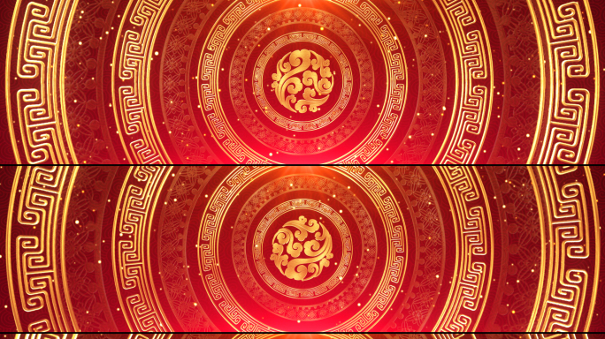 8k新年红色喜庆中国风花纹舞台背景循环