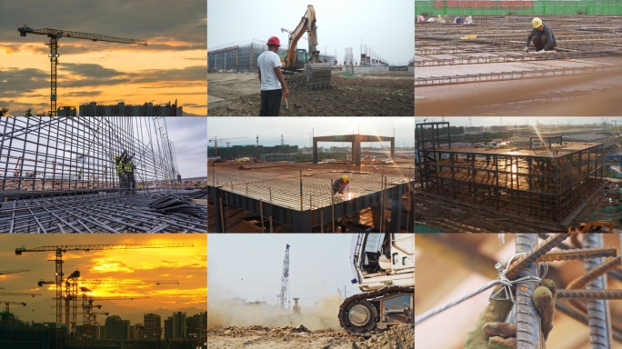 建筑工地工地延时城市建设工地施工建筑工人