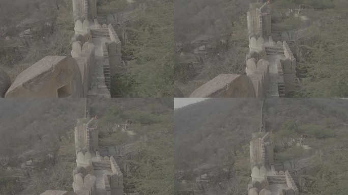 印度，拉贾斯坦邦，斋浦尔。未调色的C LOG 2特写镜头：阿梅尔堡（Amber Fort）周围的堡垒