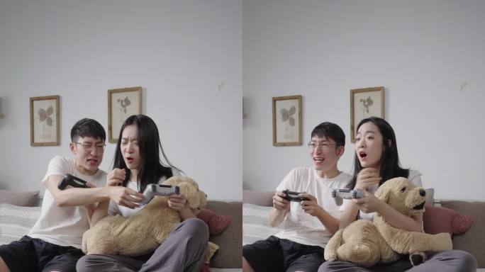 年轻的恋人在家里玩游戏