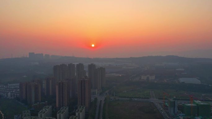 4K航拍冬季夕阳红
