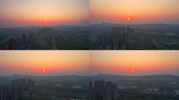 4K航拍冬季夕阳红