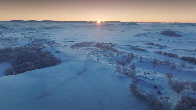 冬季绝美雾凇雪原雪景航拍