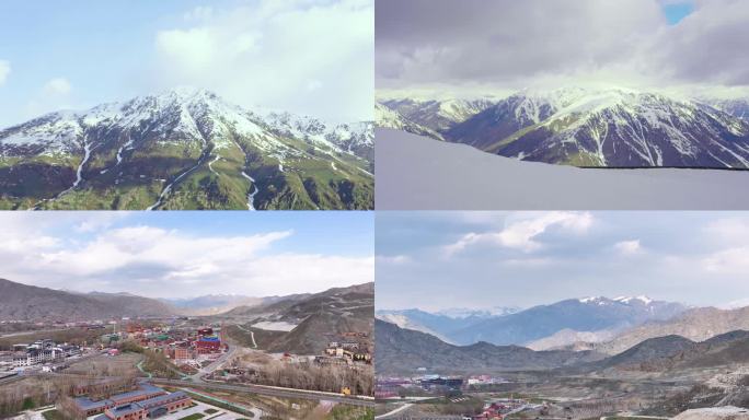 雪山小镇延时航拍 新疆