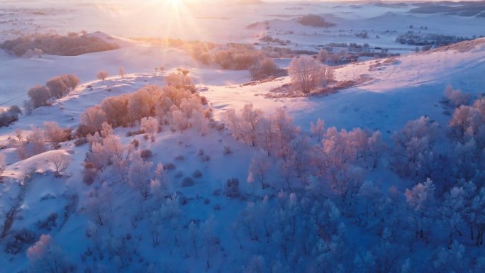 冬季绝美雾凇雪原雪景航拍