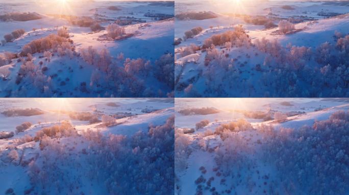 冬季绝美雾凇雪原雪景航拍
