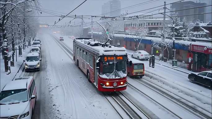 城市冬天的大雪街景ai素材原创