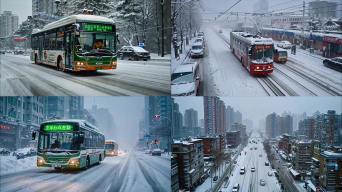 城市冬天的大雪街景ai素材原创