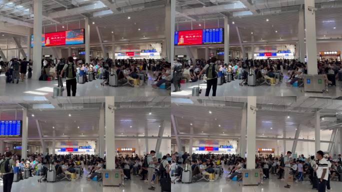高铁站内等候场景：乘客等待实拍