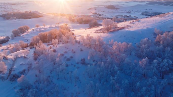 【合集】冬季雾凇雪原雪景航拍