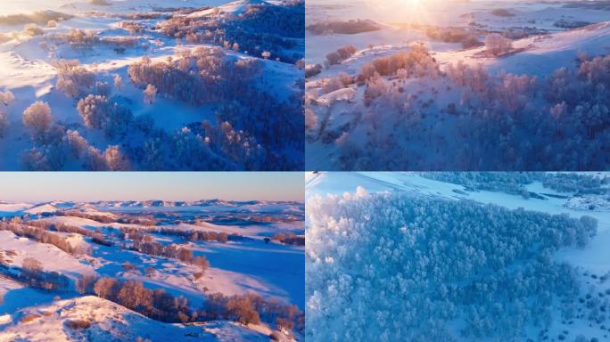 【合集】冬季雾凇雪原雪景航拍