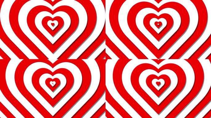 循环光学幻觉心形背景。快速移动的催眠心形图案。情人节概念的迷幻心形。浪漫背景。