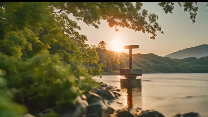 夕阳湖面日落水面